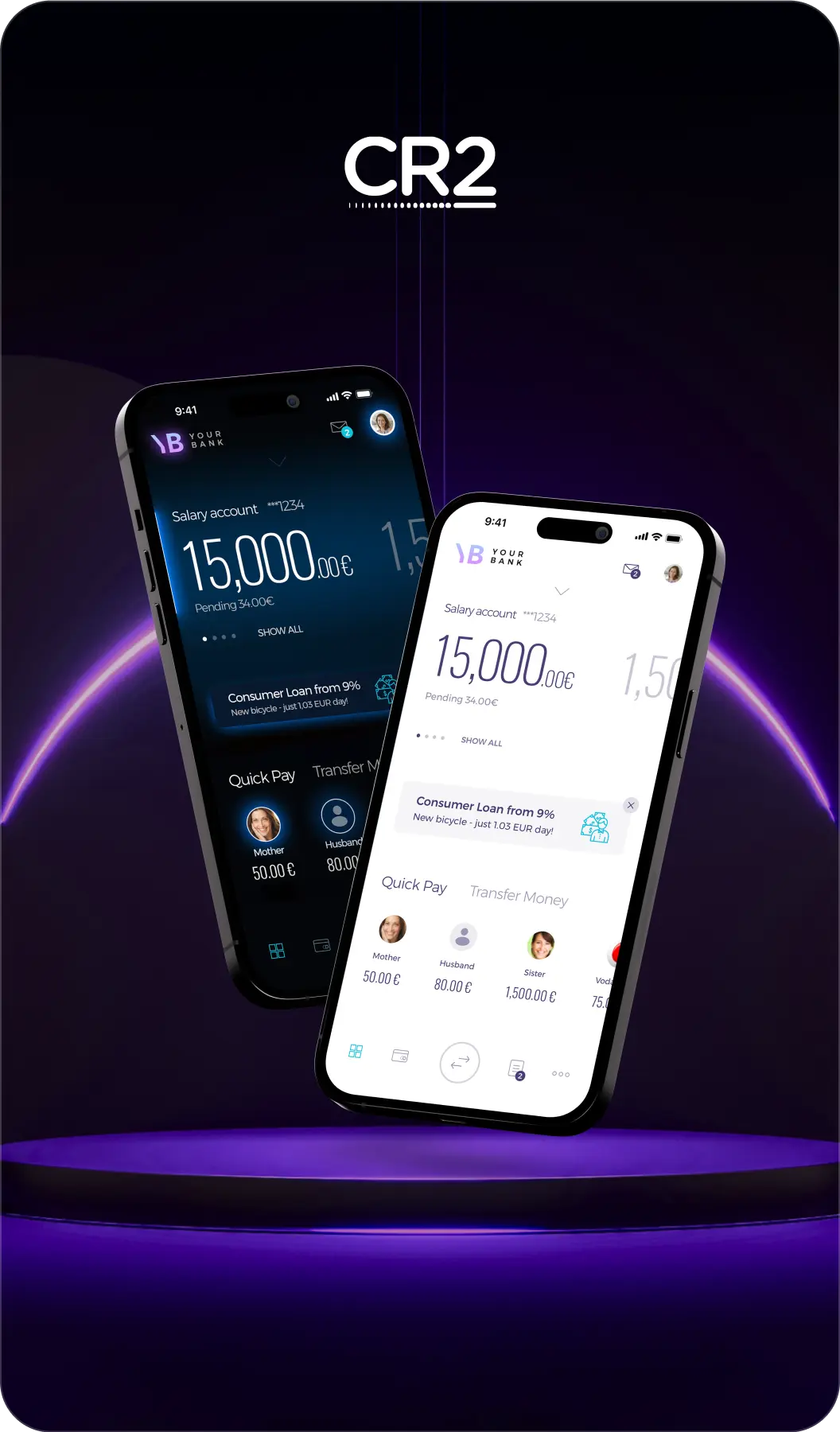 CR2 white-label mobile banking app UX/UI design