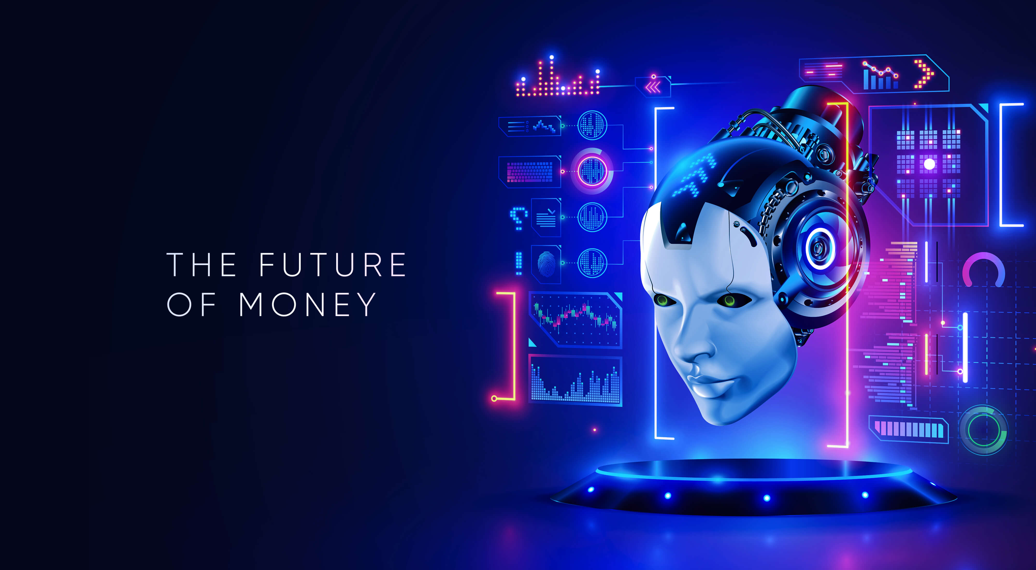 Future banking. The Future of money. Future of ai and Learning Art. Head of Intelligence 2023 serie.