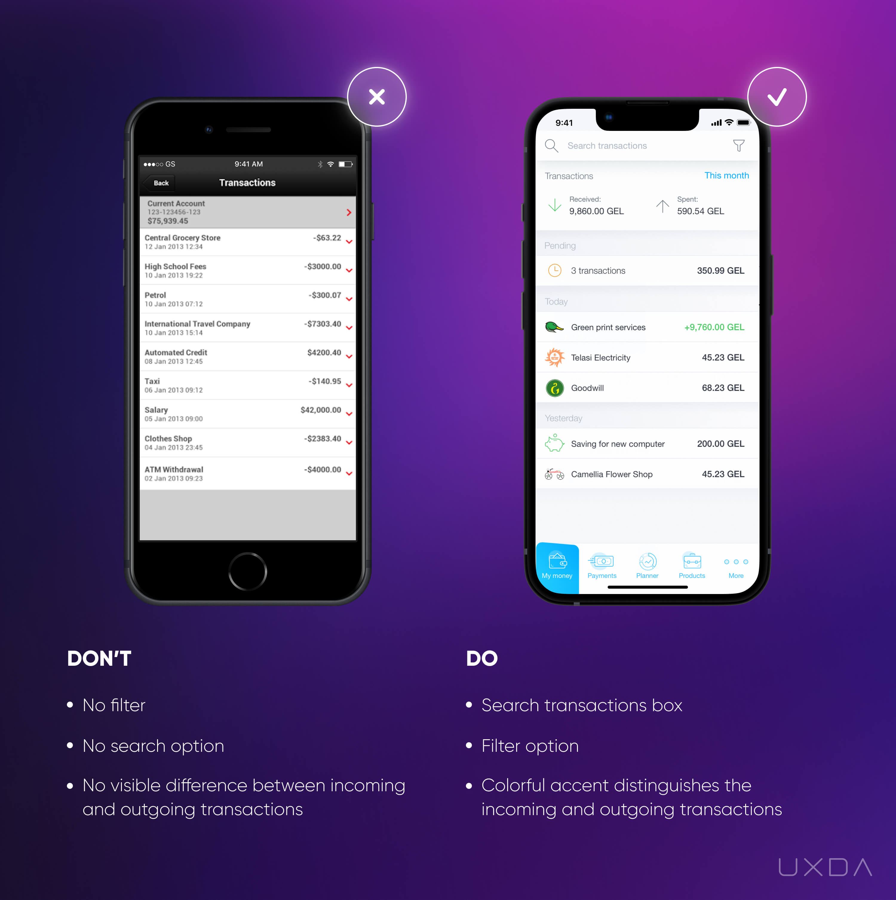 Fintech App Design for for Best Fintech UI and UX - Filter Search Transactions