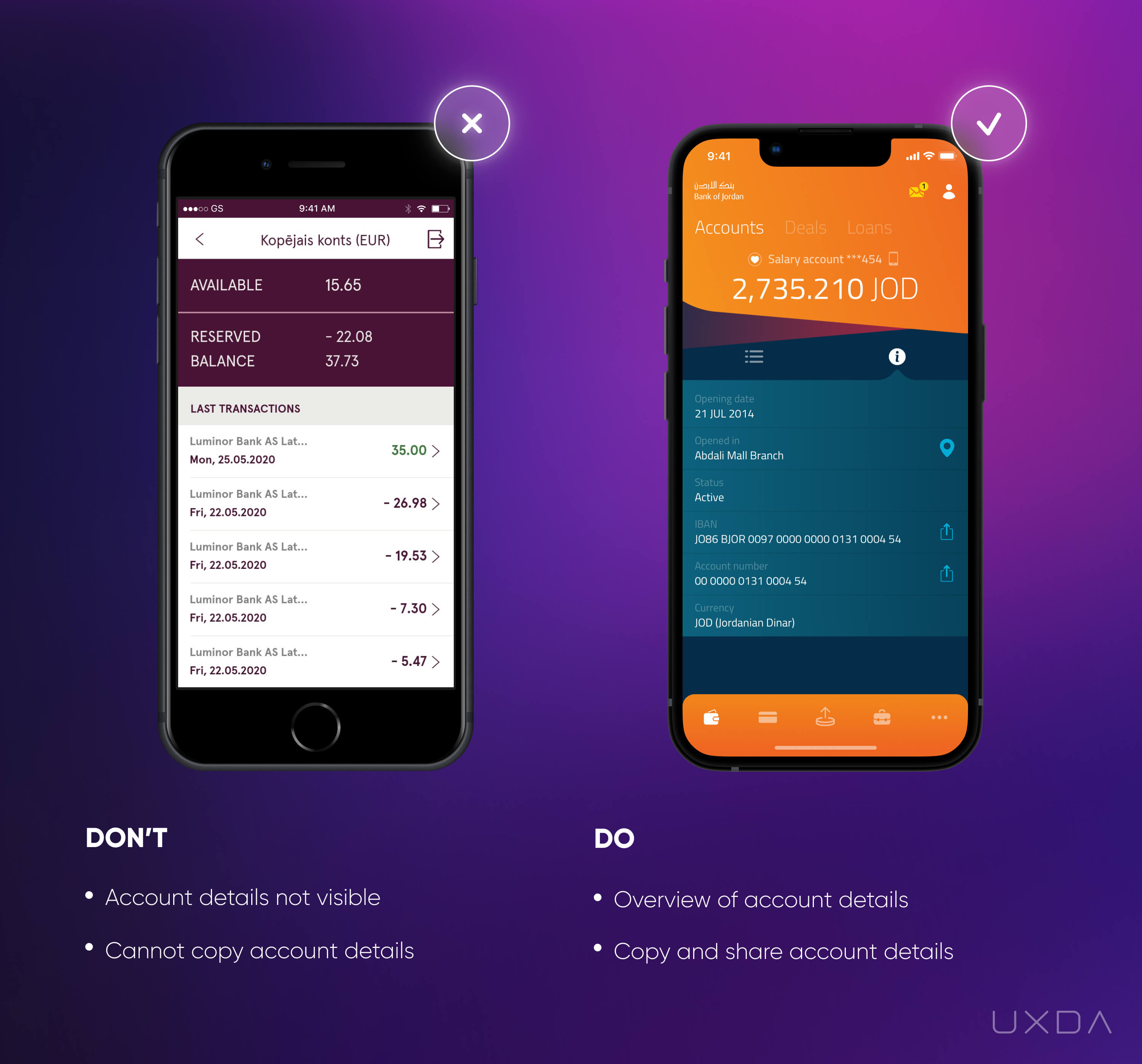 Fintech UI Design Improve Mobile Banking Usability - Option View Copy Account Details